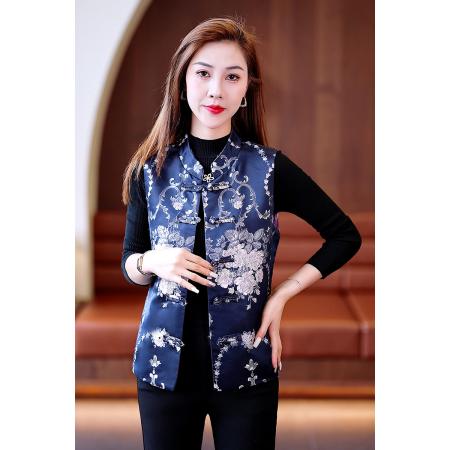 FA52254# 新品时尚中国风短款马甲修身复古印花无袖马夹洋气百搭民族风女装上衣 服裝批發女裝批發服飾貨源