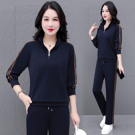 FA52255# 半拉链立领卫衣套装女士春秋季新款时尚装休闲洋气运动两件套 服裝批發女裝批發服飾貨源