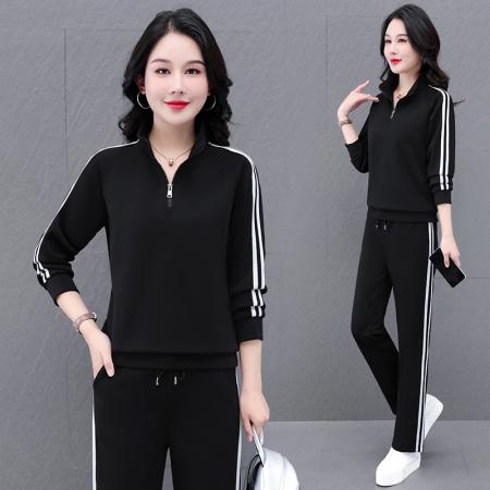 FA52255# 半拉链立领卫衣套装女士春秋季新款时尚装休闲洋气运动两件套 服裝批發女裝批發服飾貨源