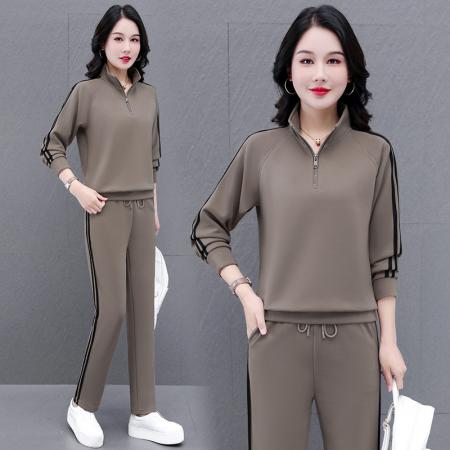 FA52255# 半拉链立领卫衣套装女士春秋季新款时尚装休闲洋气运动两件套 服裝批發女裝批發服飾貨源