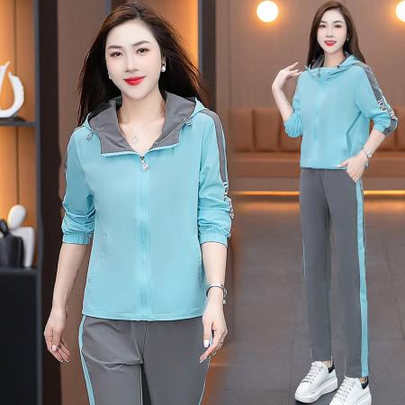FA52257# 新品连帽休闲运动服套装女新款春秋季时尚洋气跑步宽松大码两件套 服裝批發女裝批發服飾貨源