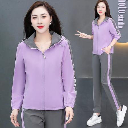 FA52257# 新品连帽休闲运动服套装女新款春秋季时尚洋气跑步宽松大码两件套 服裝批發女裝批發服飾貨源