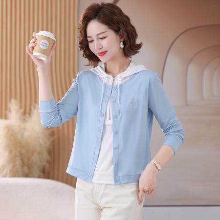 新品卫衣春秋新款假两件设计感时尚休闲长袖显瘦打底衫女简约上衣 服裝批發女裝批發服飾貨源