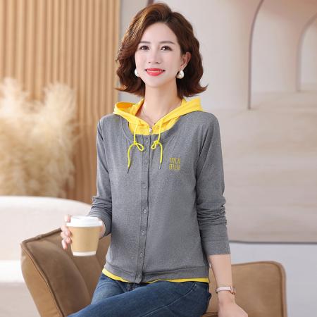 新品卫衣春秋新款假两件设计感时尚休闲长袖显瘦打底衫女简约上衣 服裝批發女裝批發服飾貨源