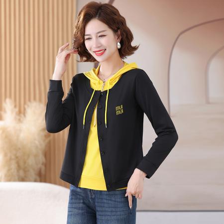 新品卫衣春秋新款假两件设计感时尚休闲长袖显瘦打底衫女简约上衣 服裝批發女裝批發服飾貨源