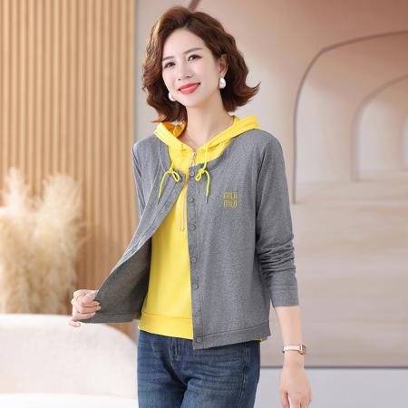 新品卫衣春秋新款假两件设计感时尚休闲长袖显瘦打底衫女简约上衣 服裝批發女裝批發服飾貨源