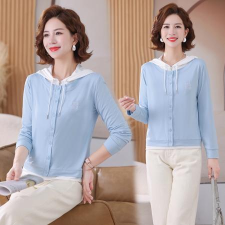 新品卫衣春秋新款假两件设计感时尚休闲长袖显瘦打底衫女简约上衣 服裝批發女裝批發服飾貨源