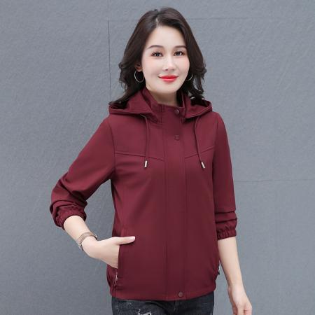 FA52260# 连帽夹克外套女秋季新款时尚减龄显瘦洋气女士纯色立上衣冲锋夹克 服裝批發女裝批發服飾貨源