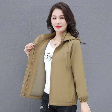 FA52260# 连帽夹克外套女秋季新款时尚减龄显瘦洋气女士纯色立上衣冲锋夹克 服裝批發女裝批發服飾貨源