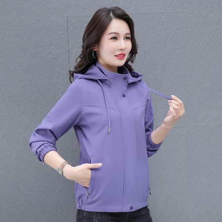 FA52260# 连帽夹克外套女秋季新款时尚减龄显瘦洋气女士纯色立上衣冲锋夹克 服裝批發女裝批發服飾貨源