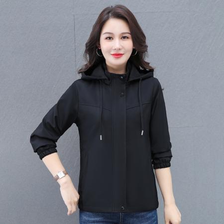 FA52260# 连帽夹克外套女秋季新款时尚减龄显瘦洋气女士纯色立上衣冲锋夹克 服裝批發女裝批發服飾貨源