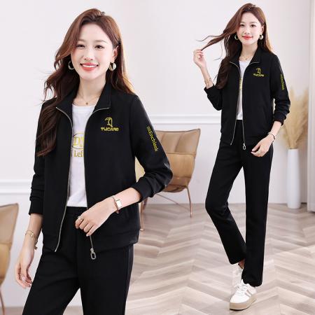 FA52261# BS曼巴棉高品质春秋套装休闲运动套装女春秋新款秋季时尚洋气卫衣外套三件套 服裝批發女裝批發服飾貨源