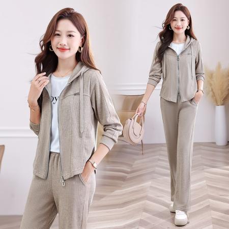 高品质仿羊绒时尚亮钻拉条时尚运动套装女春秋新款洋气韩版连帽卫衣女士跑步 服裝批發女裝批發服飾貨源