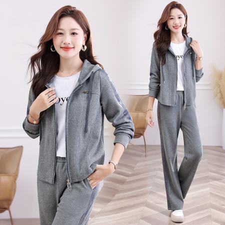 高品质仿羊绒时尚亮钻拉条时尚运动套装女春秋新款洋气韩版连帽卫衣女士跑步 服裝批發女裝批發服飾貨源