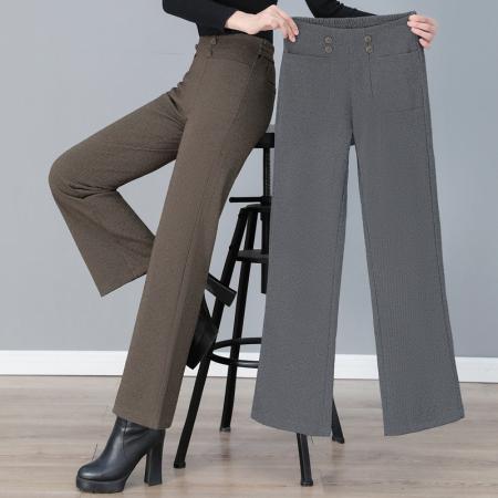 杰森高档新款松紧洋气直筒裤女士秋季新款高腰洋气休闲裤子卡其色女裤 服裝批發女裝批發服飾貨源