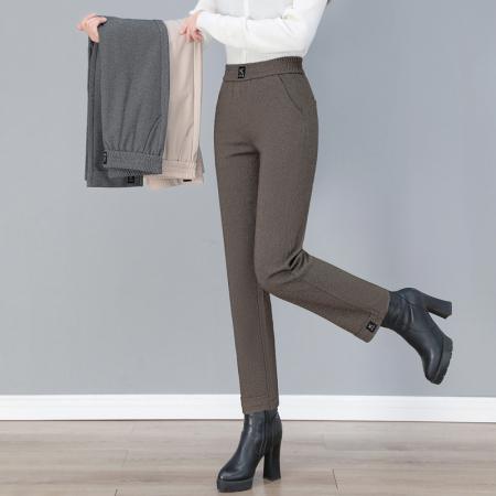 杰森高档新款松紧洋气直筒裤女士秋季新款高腰洋气休闲裤子卡其色女裤 服裝批發女裝批發服飾貨源