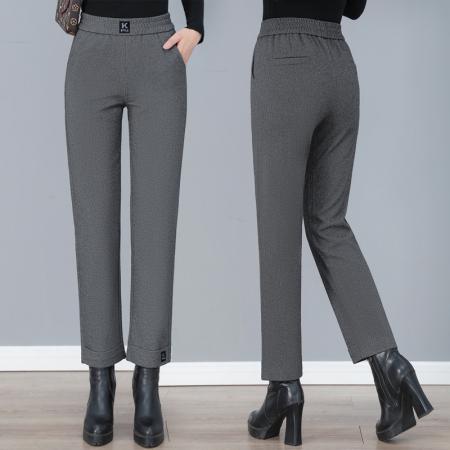 杰森高档新款松紧洋气直筒裤女士秋季新款高腰洋气休闲裤子卡其色女裤 服裝批發女裝批發服飾貨源