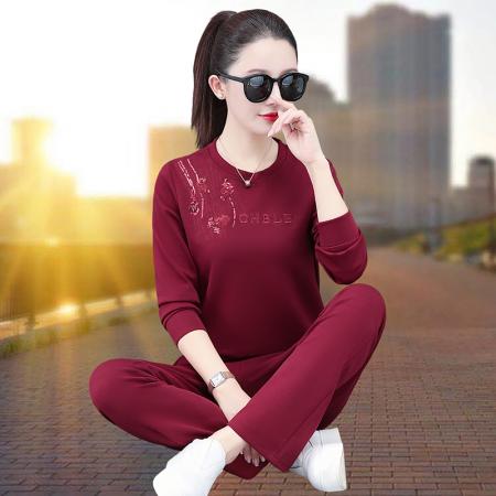 BS新款绣花圆领卫衣运动套装女春秋新款洋气减龄休闲两件套 服裝批發女裝批發服飾貨源