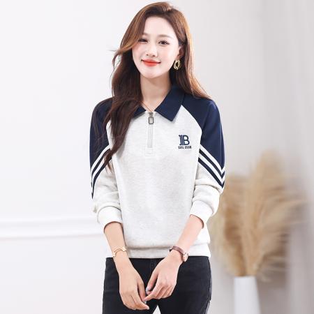 新款半开拉链时尚拼接长袖立领卫衣女春秋时尚百搭卫衣外穿打底 服裝批發女裝批發服飾貨源