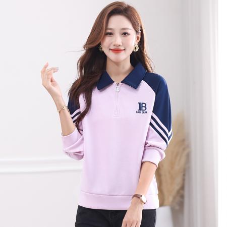 新款半开拉链时尚拼接长袖立领卫衣女春秋时尚百搭卫衣外穿打底 服裝批發女裝批發服飾貨源