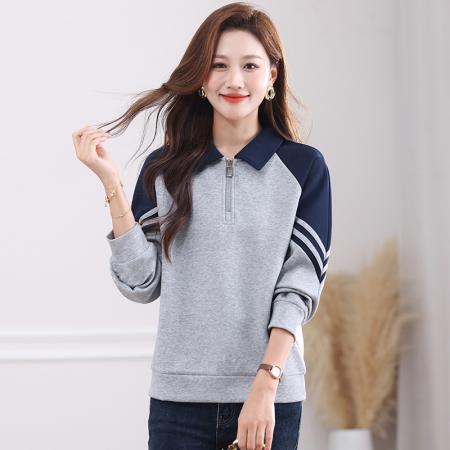 新款半开拉链时尚拼接长袖立领卫衣女春秋时尚百搭卫衣外穿打底 服裝批發女裝批發服飾貨源
