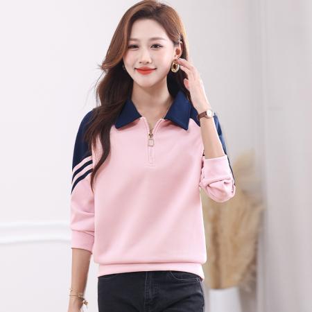 新款半开拉链时尚拼接长袖立领卫衣女春秋时尚百搭卫衣外穿打底 服裝批發女裝批發服飾貨源