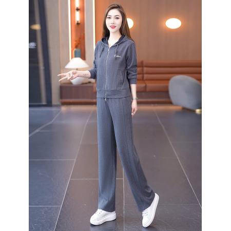 FA52276# 新款高级感条绒运动服套装女春秋减龄外套连帽卫衣潮牌休闲两件套 服裝批發女裝批發服飾貨源