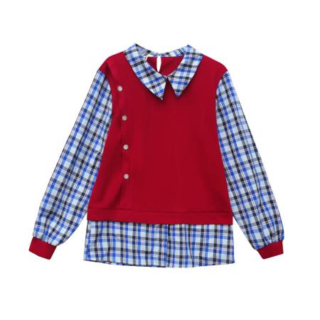 FA52278# 新款假两件衬衫女遮肚子春装洋气条纹打底衫衬衣显瘦小衫时尚上衣好看 服裝批發女裝批發服飾貨源