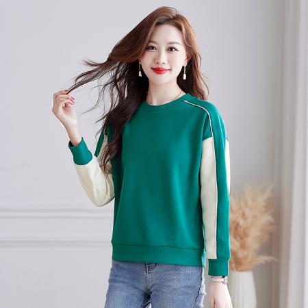 印花韩系圆领卫衣女螺纹设计春秋装新款时尚无帽宽松显瘦外套上衣 服裝批發女裝批發服飾貨源