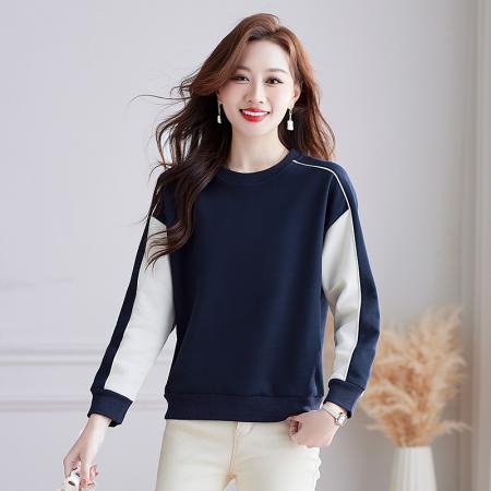 印花韩系圆领卫衣女螺纹设计春秋装新款时尚无帽宽松显瘦外套上衣 服裝批發女裝批發服飾貨源