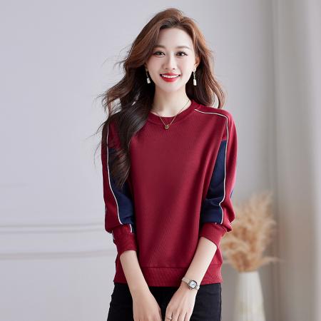 印花韩系圆领卫衣女螺纹设计春秋装新款时尚无帽宽松显瘦外套上衣 服裝批發女裝批發服飾貨源