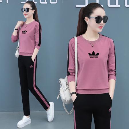 新款印花纯棉运动套装女春秋新款时尚显瘦休闲两件套 服裝批發女裝批發服飾貨源