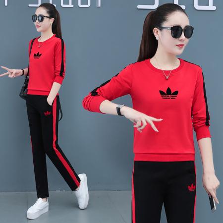 新款印花纯棉运动套装女春秋新款时尚显瘦休闲两件套 服裝批發女裝批發服飾貨源