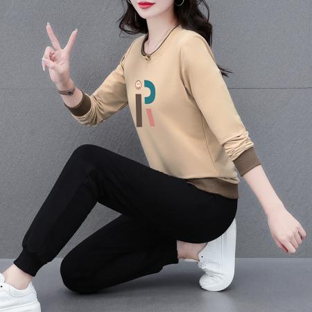 双重插色圆领运动套装女秋冬新款女装休闲时尚卫衣跑步两件套装 服裝批發女裝批發服飾貨源