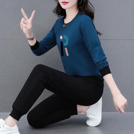 双重插色圆领运动套装女秋冬新款女装休闲时尚卫衣跑步两件套装 服裝批發女裝批發服飾貨源