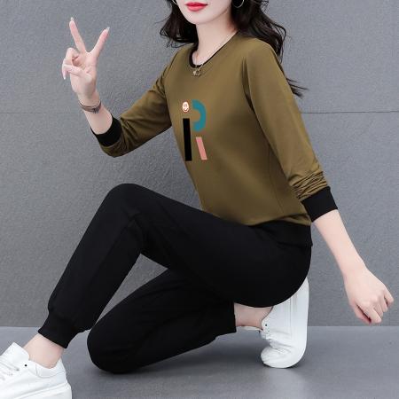 双重插色圆领运动套装女秋冬新款女装休闲时尚卫衣跑步两件套装 服裝批發女裝批發服飾貨源