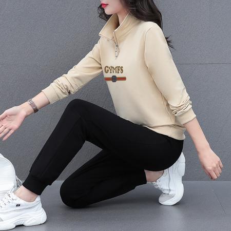 新款半开衫拉链休闲运动套装女春秋季新款宽松时髦显瘦外套跑步两件套 服裝批發女裝批發服飾貨源