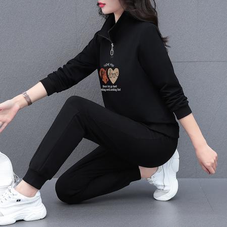 FA52284# 新款半开衫拉链休闲运动套装女春秋季新款宽松时髦显瘦外套跑步两件套 服裝批發女裝批發服飾貨源