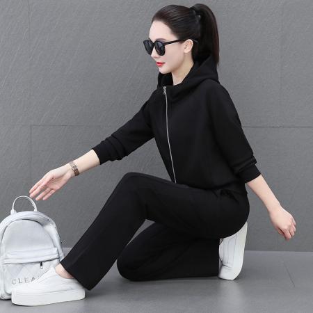 新款休闲运动套装女春季新款连帽开衫卫衣卫裤二件套 服裝批發女裝批發服飾貨源