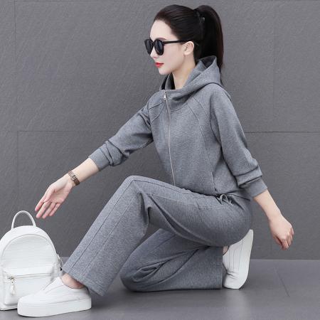 新款休闲运动套装女春季新款连帽开衫卫衣卫裤二件套 服裝批發女裝批發服飾貨源