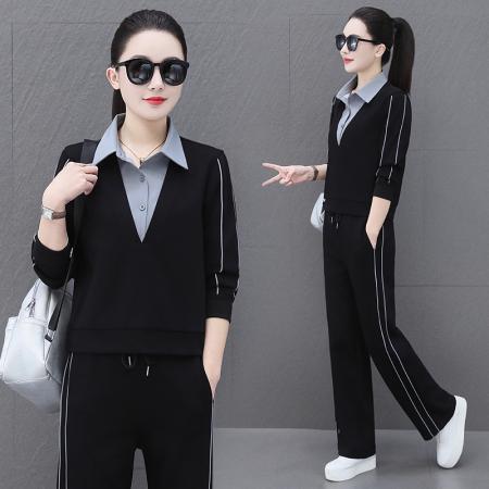 FA52286# 新款新款春秋女休闲运动套装宽松大码时尚长袖运动服跑步两件套 服裝批發女裝批發服飾貨源