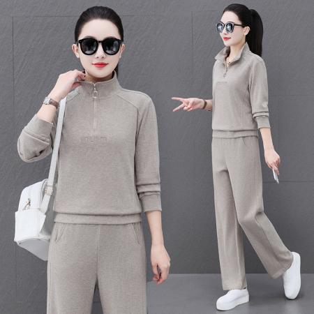 FA52287# 春秋阔腿裤运动套装女新款时尚洋气时髦款休闲立领两件套 服裝批發女裝批發服飾貨源