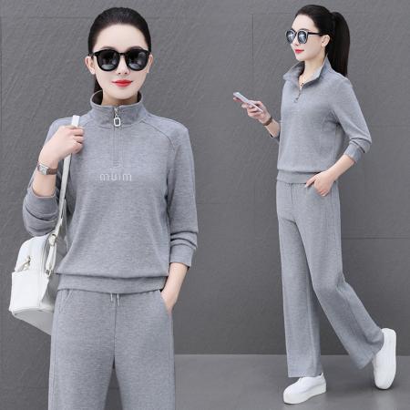 FA52287# 春秋阔腿裤运动套装女新款时尚洋气时髦款休闲立领两件套 服裝批發女裝批發服飾貨源