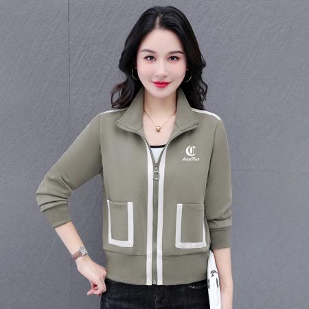 开衫卫衣女春秋新款运动立领长袖上衣休闲无帽针织拉链女士短外套 服裝批發女裝批發服飾貨源