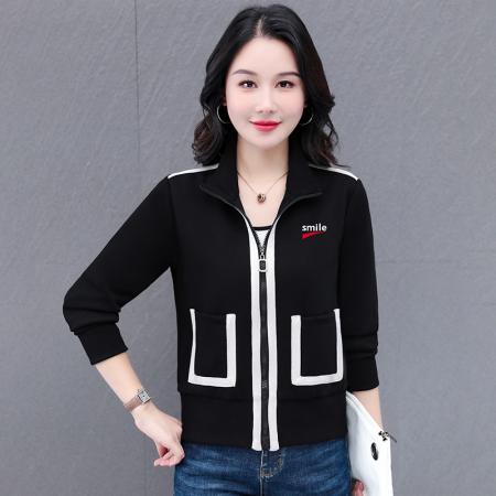 开衫卫衣女春秋新款运动立领长袖上衣休闲无帽针织拉链女士短外套 服裝批發女裝批發服飾貨源