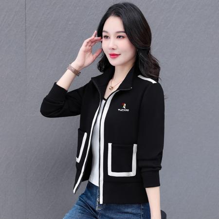 开衫卫衣女春秋新款运动立领长袖上衣休闲无帽针织拉链女士短外套 服裝批發女裝批發服飾貨源