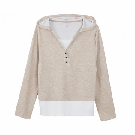 连帽卫衣女春秋新款韩版假两件拼接时尚百搭显瘦上衣 服裝批發女裝批發服飾貨源