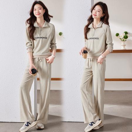 FA52293# 新款半拉链开衫休闲仿羊绒毛巾布运动套装女春秋洋气宽松显瘦休闲两件套 服裝批發女裝批發服飾貨源