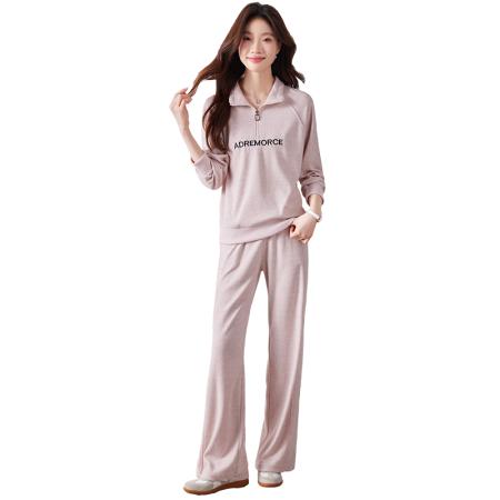 FA52293# 新款半拉链开衫休闲仿羊绒毛巾布运动套装女春秋洋气宽松显瘦休闲两件套 服裝批發女裝批發服飾貨源