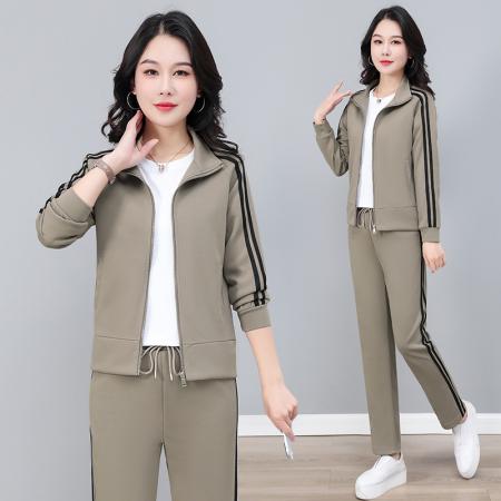 新款高棉休闲运动套装女春季新款立领开衫卫衣卫裤三件套 服裝批發女裝批發服飾貨源